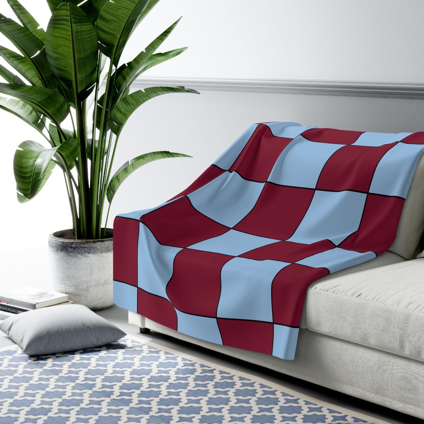 Claret, Blue Retro Check Blanket Throw