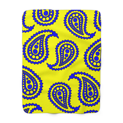 Yellow, Blue Retro Paisley Blanket Throw