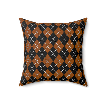 Brown, Black Retro Argyle Cushion Pillow