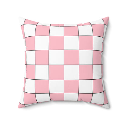 Pink, White Retro Check Cushion Pillow
