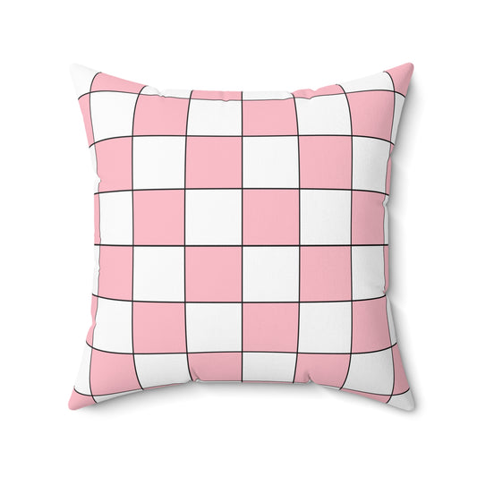 Pink, White Retro Check Cushion Pillow