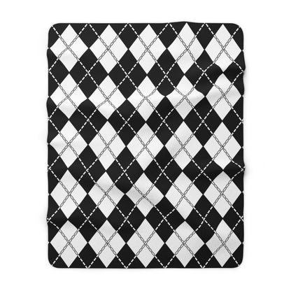 Black, White Retro Argyle Blanket Throw