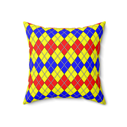 Yellow, Blue, Red Retro Argyle Cushion Pillow