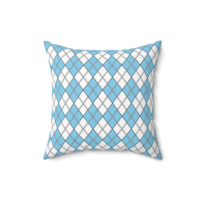 Sky Blue, White Retro Argyle Cushion Pillow