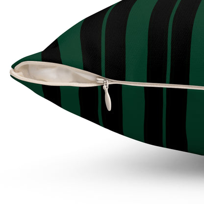 Dark Green, Black Retro Stripes Cushion Pillow