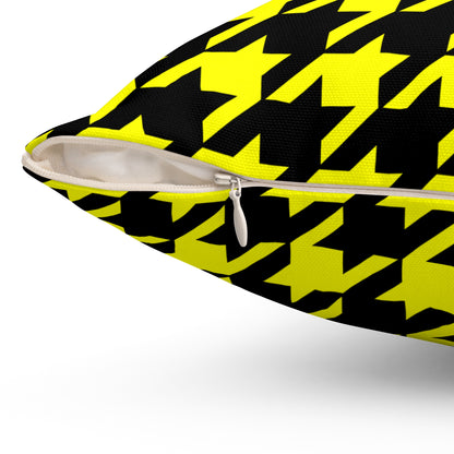 Yellow, Black Retro Houndstooth Cushion Pillow