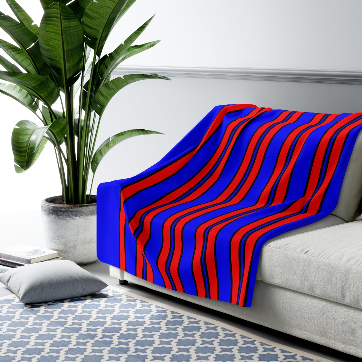 Blue, Red Retro Stripes Blanket Throw