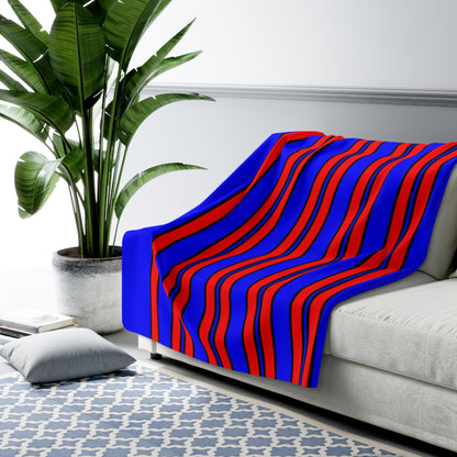 Blue, Red Retro Stripes Blanket Throw