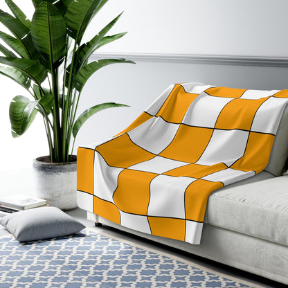 Orange, White Retro Check Blanket Throw