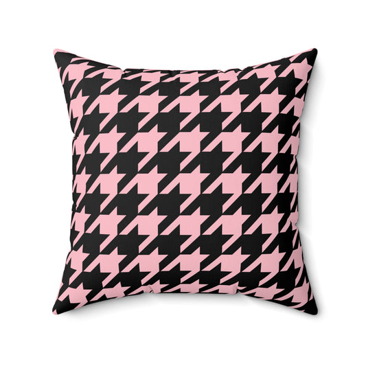 Pink, Black Retro Houndstooth Cushion Pillow