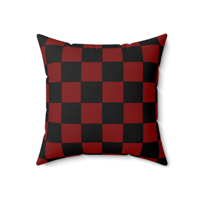 Maroon, Black Retro Check Cushion Pillow