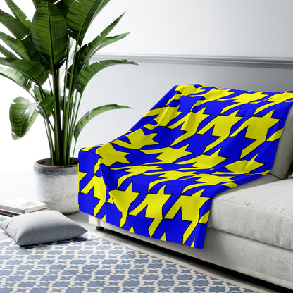Yellow, Blue Retro Houndstooth Blanket Throw