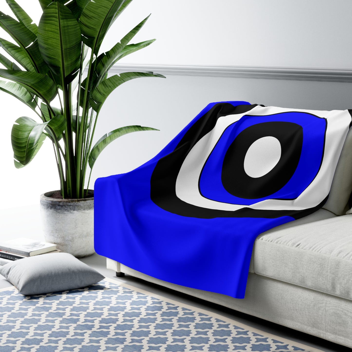 Blue, Black, White Retro Target Blanket Throw