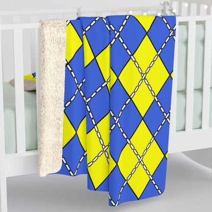 Royal Blue, Yellow Retro Argyle Blanket Throw