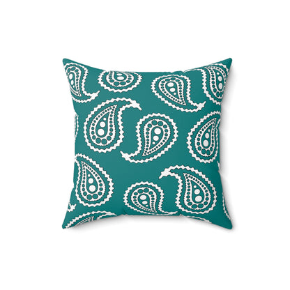 Teal, White Retro Paisley Cushion Pillow