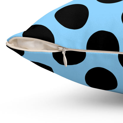 Light Blue, Black Retro Polka Dots Cushion Pillow