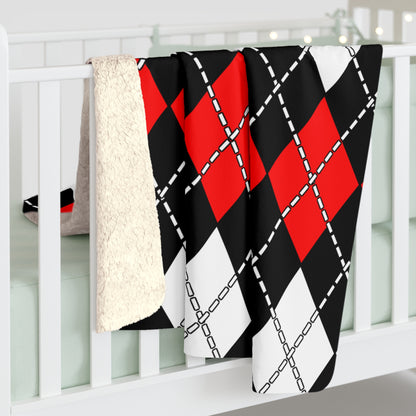 Black, White, Red Retro Argyle Blanket Throw