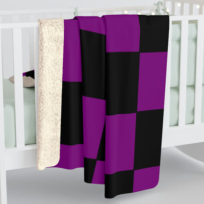 Purple, Black Retro Check Blanket Throw