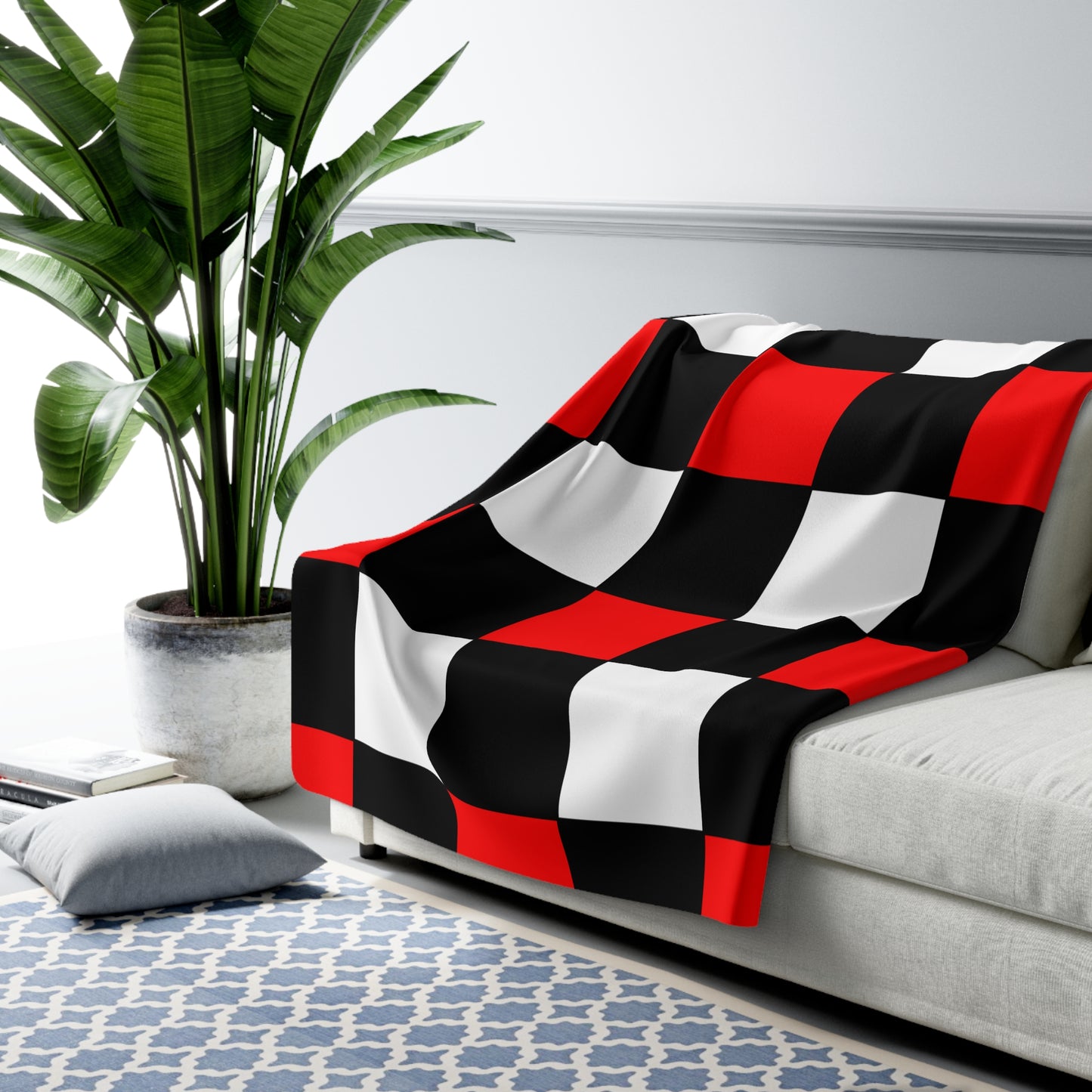 Black, White, Red Retro Check Blanket Throw