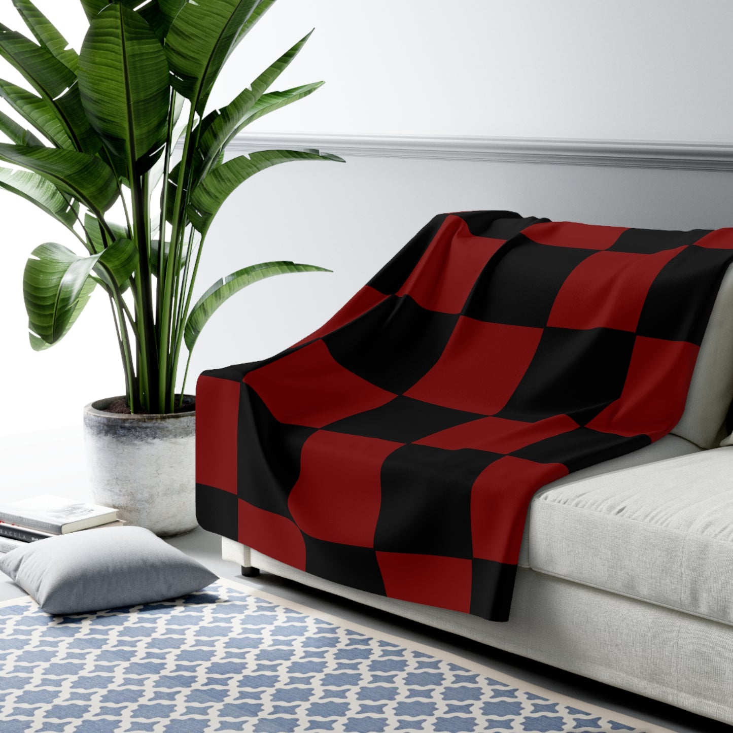 Maroon, Black Retro Check Blanket Throw