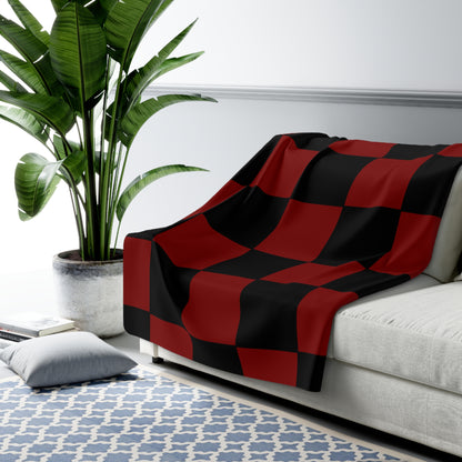 Maroon, Black Retro Check Blanket Throw