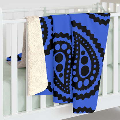 Royal Blue, Black Retro Paisley Blanket Throw