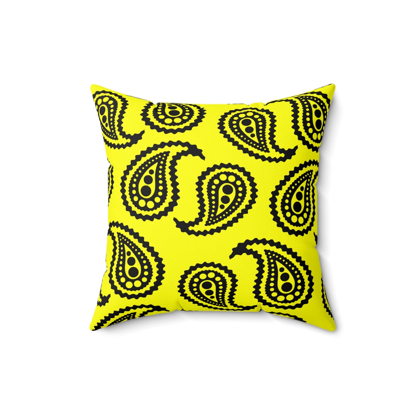 Yellow, Black Retro Paisley Cushion Pillow