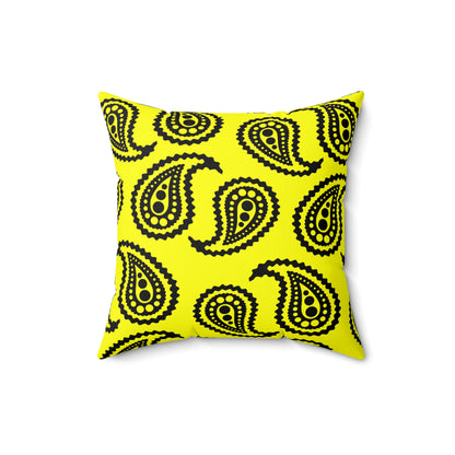 Yellow, Black Retro Paisley Cushion Pillow