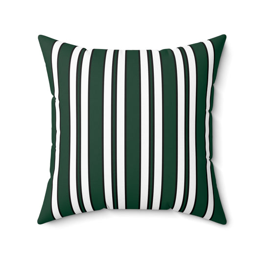 Dark Green, White Retro Stripes Cushion Pillow