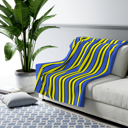 Royal Blue, Yellow Retro Stripes Blanket Throw