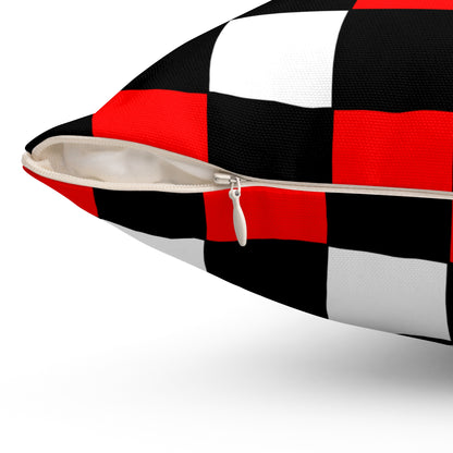 Black, White, Red Retro Check Cushion Pillow