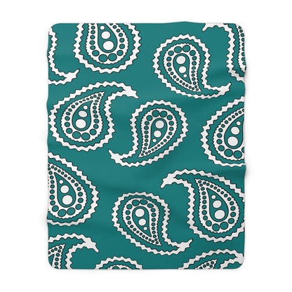 Teal, White Retro Paisley Blanket Throw