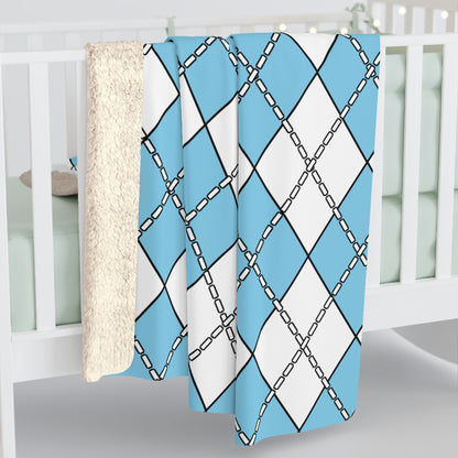 Sky Blue, White Retro Argyle Blanket Throw