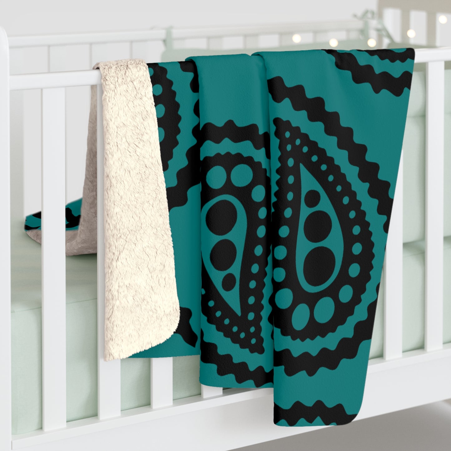 Teal, Black Retro Paisley Blanket Throw