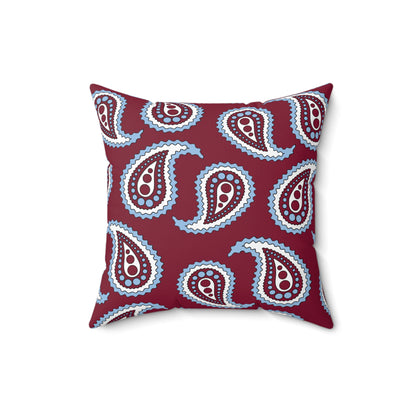 Claret, Blue, White Retro Paisley Cushion Pillow