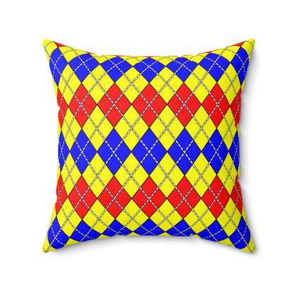 Yellow, Blue, Red Retro Argyle Cushion Pillow