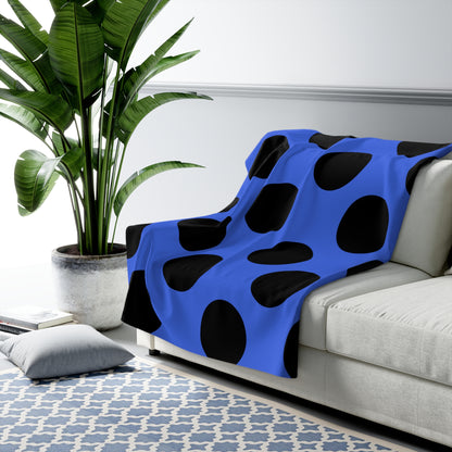 Royal Blue, Black Retro Polka Dots Blanket Throw