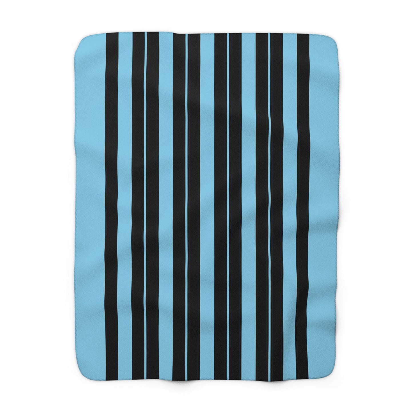 Sky Blue, Black Retro Stripes Blanket Throw