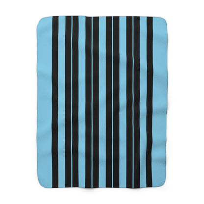 Sky Blue, Black Retro Stripes Blanket Throw