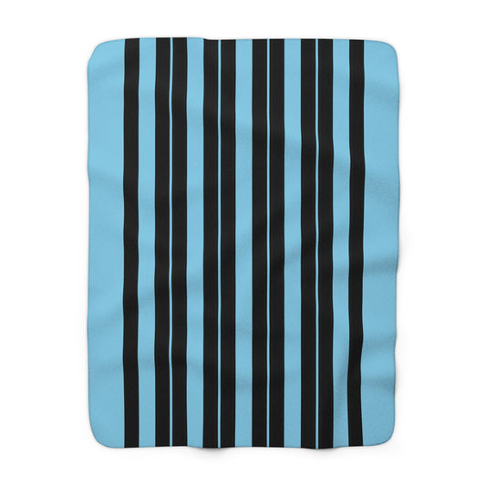Sky Blue, Black Retro Stripes Blanket Throw