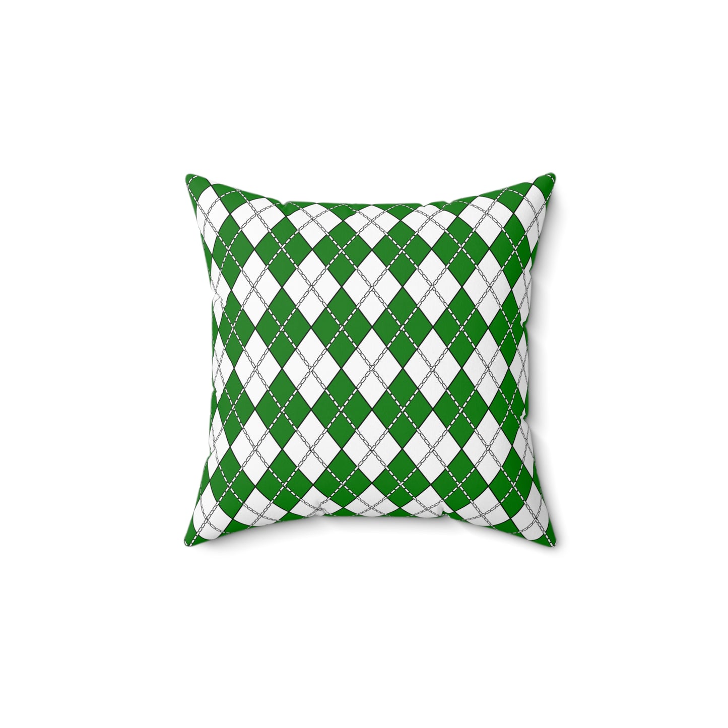 Green, White Retro Argyle Cushion Pillow