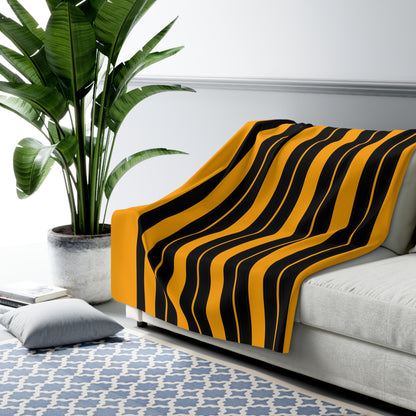 Orange, Black Retro Stripes Blanket Throw