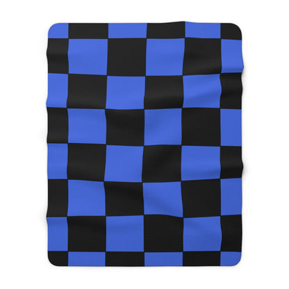 Royal Blue, Black Retro Check Blanket Throw