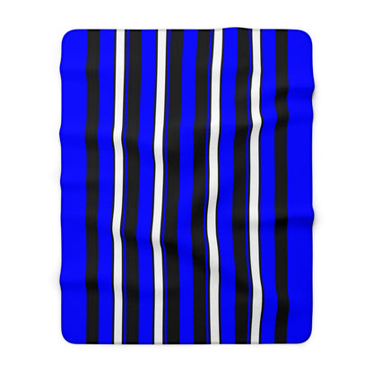 Blue, Black, White Retro Stripes Blanket Throw