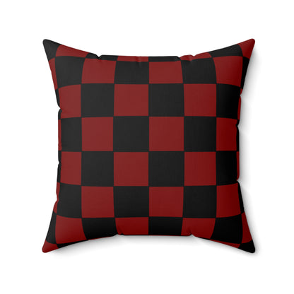 Maroon, Black Retro Check Cushion Pillow