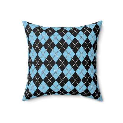 Sky Blue, Black Retro Argyle Cushion Pillow