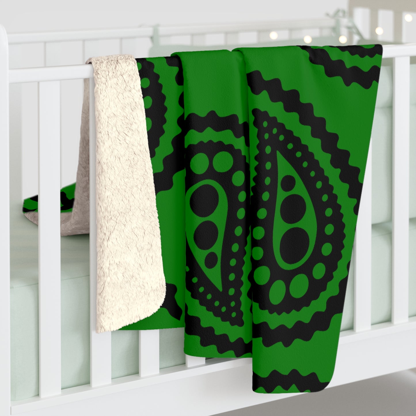 Green, Black Retro Paisley Blanket Throw