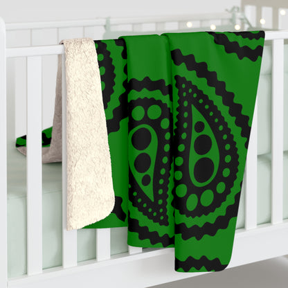 Green, Black Retro Paisley Blanket Throw