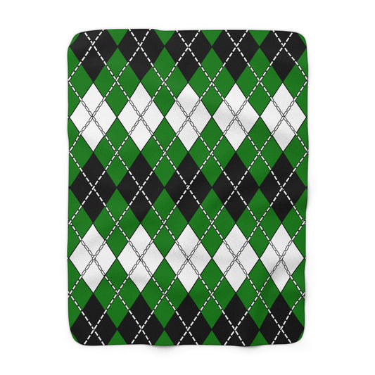 Green, Black, White Retro Argyle Blanket Throw