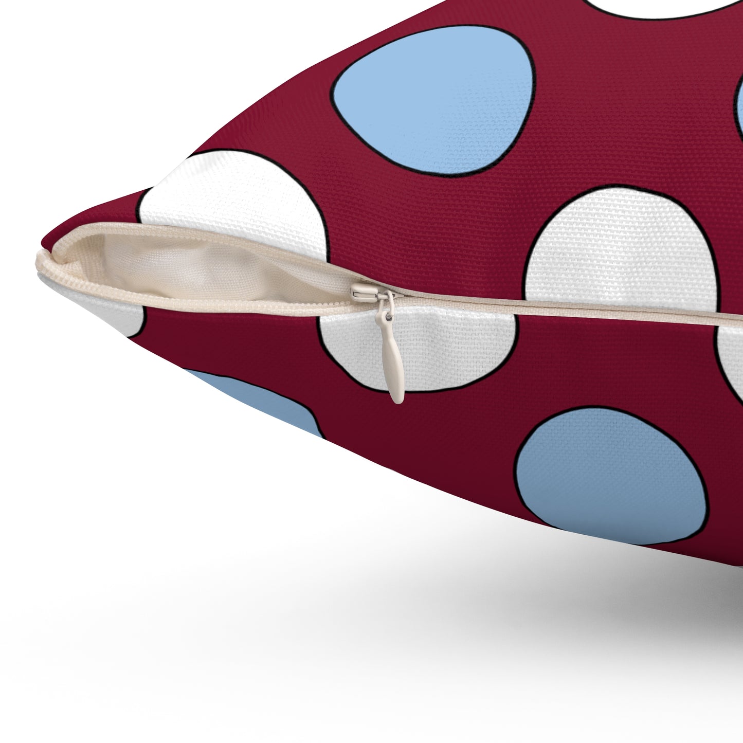 Claret, Blue, White Retro Polka Cushion Pillow